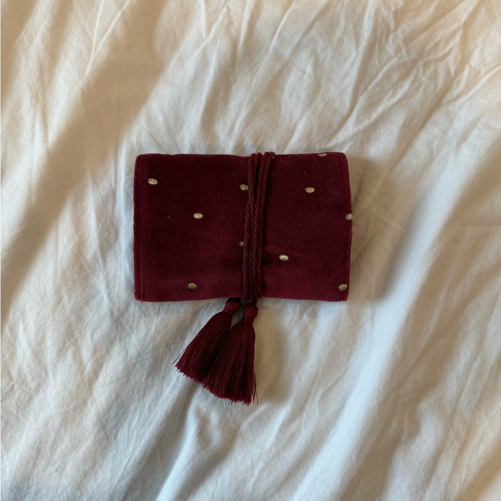 Sezane Burgundy Jewelry Pouch with Gold Accents